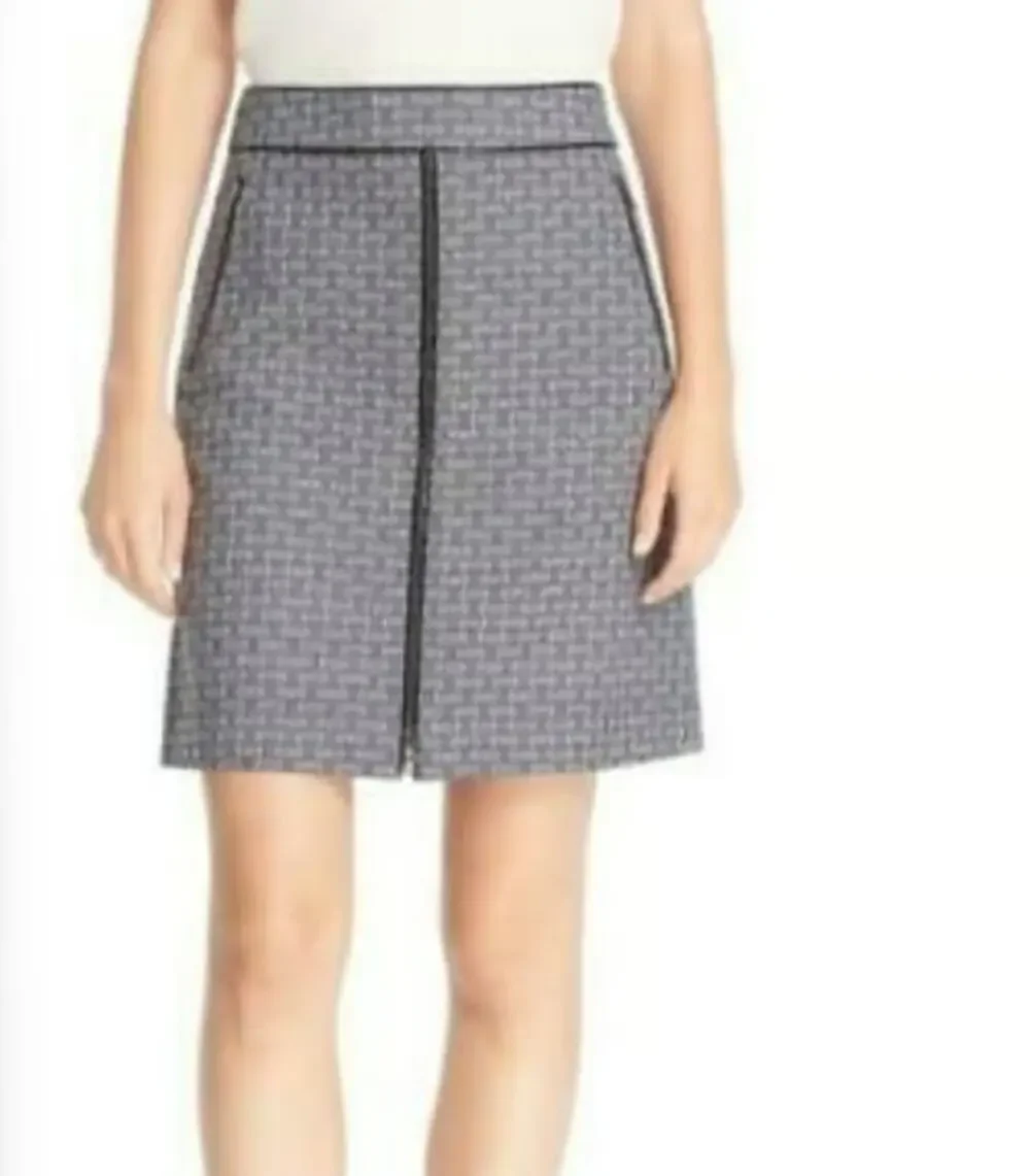 Tory Burch Chaumont A Line Jacquard Mini Skirt Gray Lined Womens Size 8